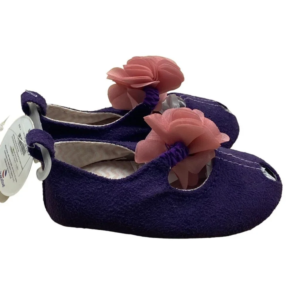 New‎ Absorba Toddler Girl Purple 3D Flower Grips Mary Jane Walking Shoes Sz 4